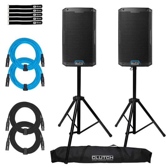 (2) Alto Professional Ts408xus 8 2-Way Powered Speakers With Tripod Speaker Stands Package