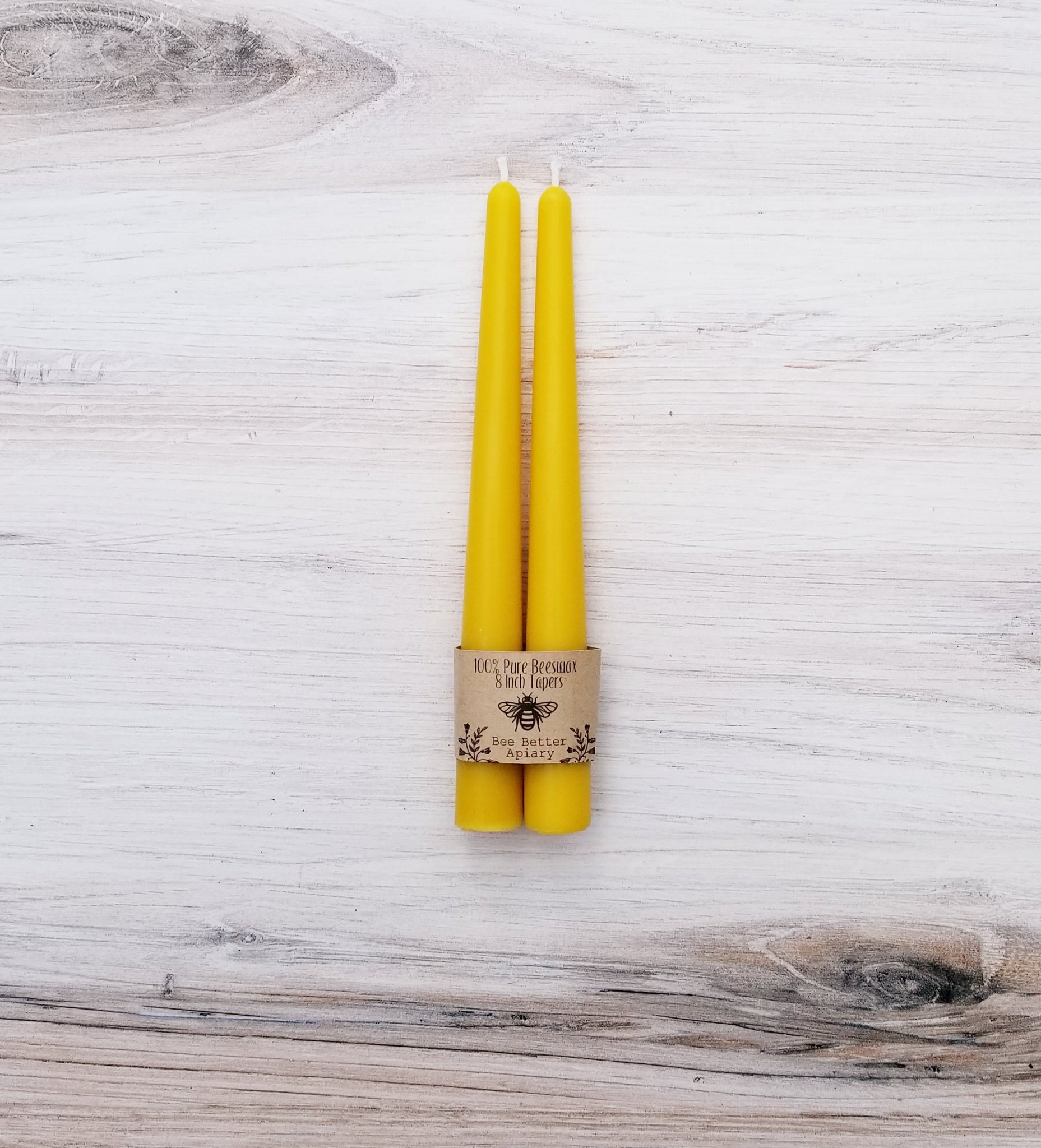 100% Pure Beeswax 8 Inch Taper Candles (Set of 2)