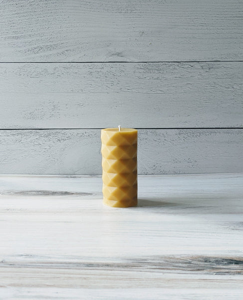 Geometric Pillar Candle | 100% Pure Beeswax | Home Decor| Beekeeper Poured| Housewarming Gift